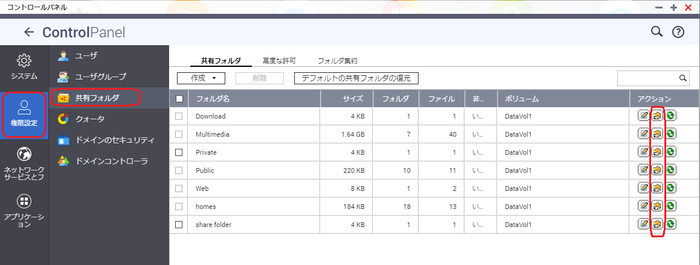 Qnap Nas の拡張フォルダ許可